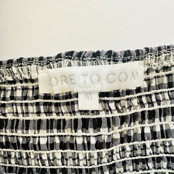 More to Come X Revolve Gingham Crop Top Balloon Sleeve Medium Black White Boho - Picture 3 of 6